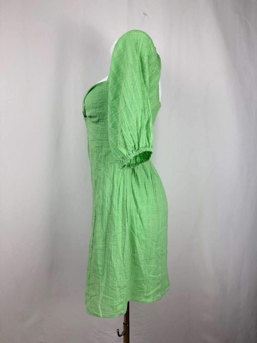 Billabong Green Puff Sleeve Smocked Keyhole Mini Dress Womens Size M Cotton - Picture 3 of 6